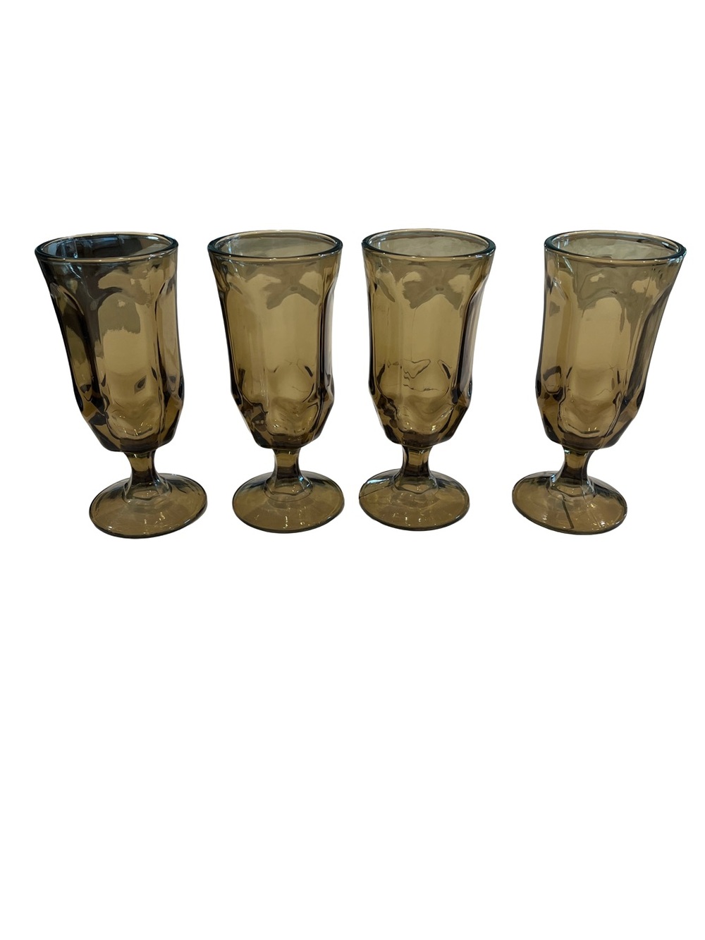 Vintage Tawny Smoke Brown Glass Goblet Set of 4 - Elegant Home Dining Stemware